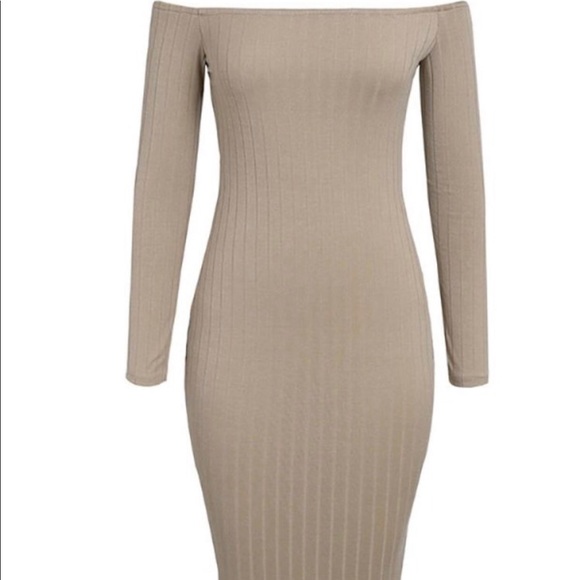 Stripes long sleeve Off shoulder body con dress - Picture 6 of 8